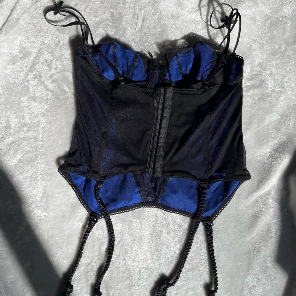 Frederick's of Hollywood Blue and Black Lace Bustier - Picture 5 of 7
